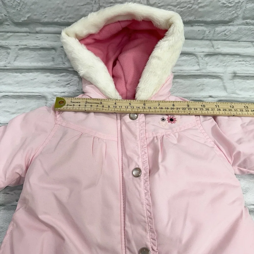 Carters Baby Girls 24M Pink Puffer‎ Jacket Coat  Embroidered Flowers Fur Hood